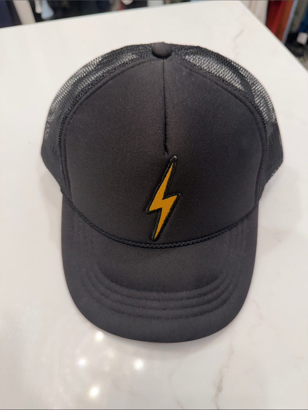 Aviator Nation Black Trucker Hat with Yellow Lightning Bolt